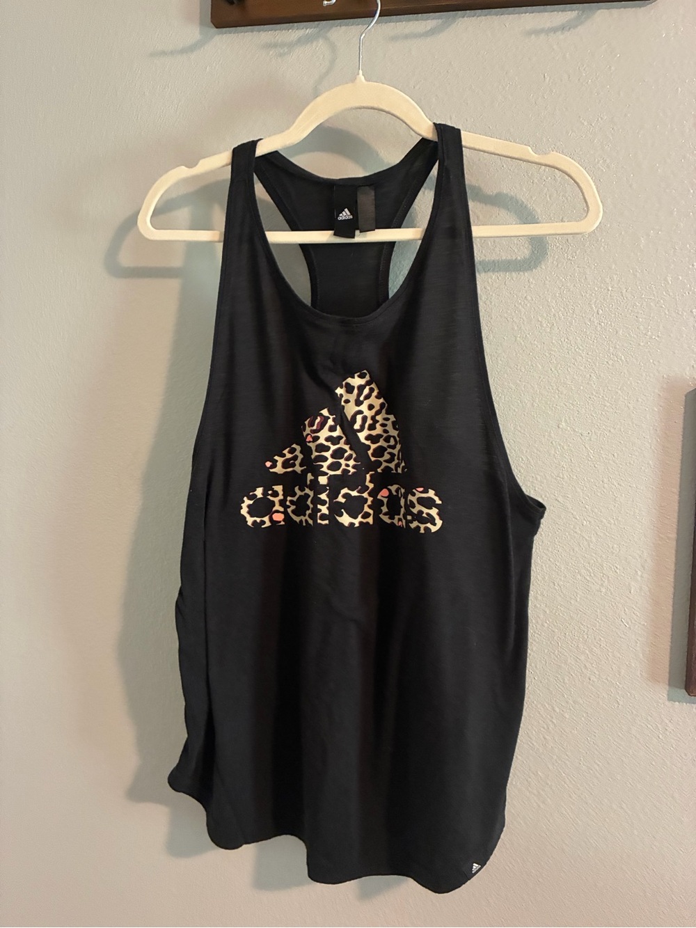 adidas Women’s Black Tank Top with Leopard-Print Logo
